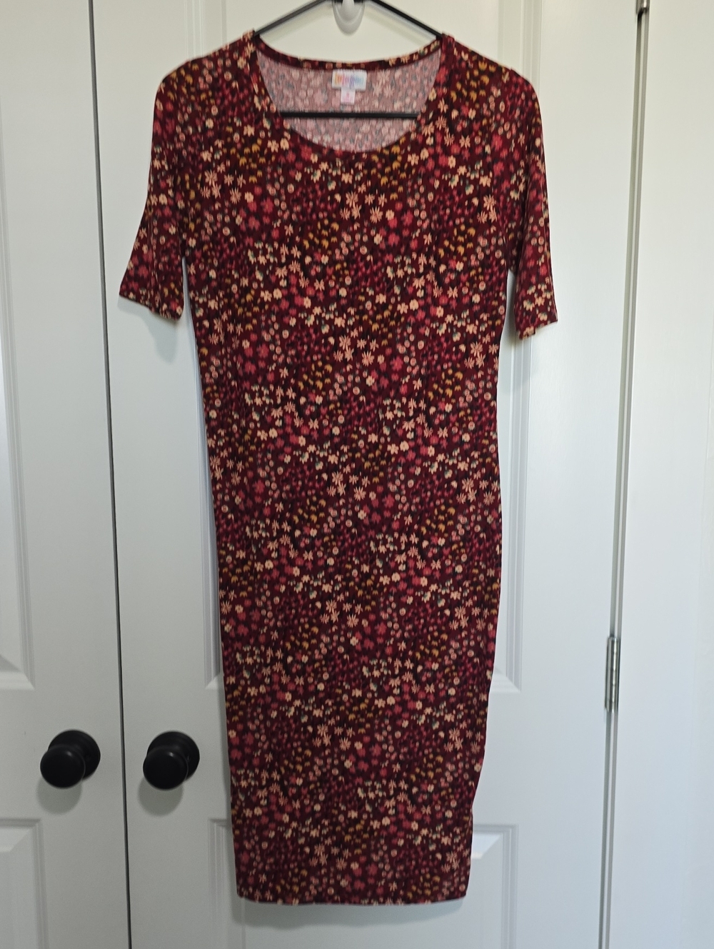 LuLaRoe JULIA Maroon Floral Scoop-Neck Midi Dress